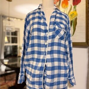 Blue and White Checkered Button-Up Shirt